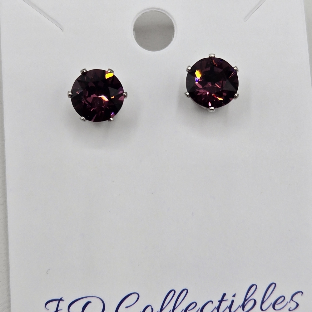 Purple Amethyst Earrings Made w Swarovski Crystals Silver Overlay Hypoallergenic